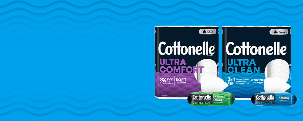 Cottonelle product with blue background banner
